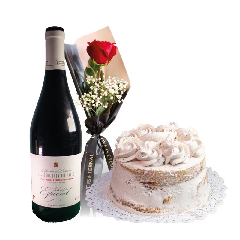 Mini tarta + Vino + Rosa