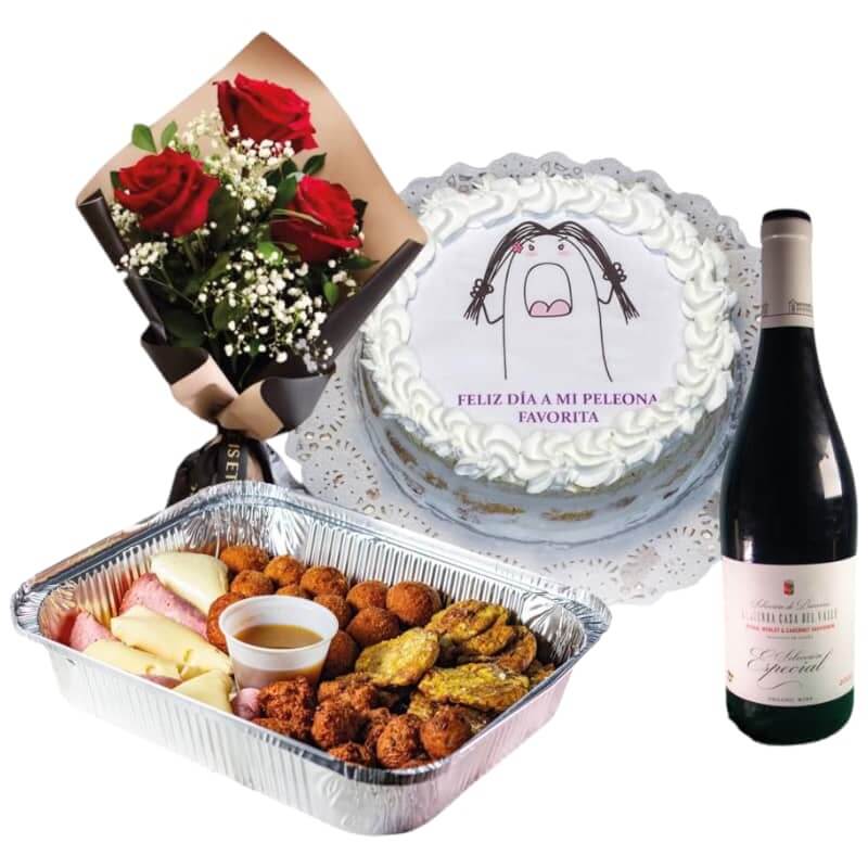 Cake + Rosas + Picadera Mixta + Vino