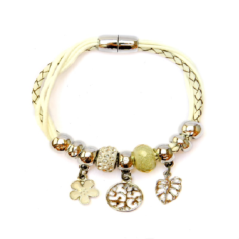 Pulsera Cuero Trenzado y Dijes J279