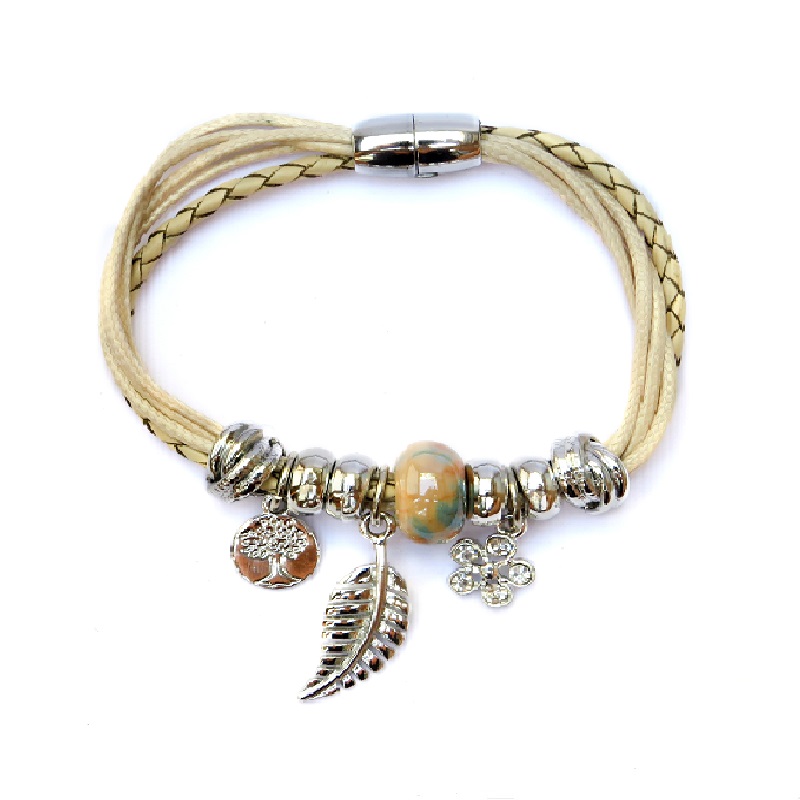 Pulsera Cuero Trenzado y Dijes J281