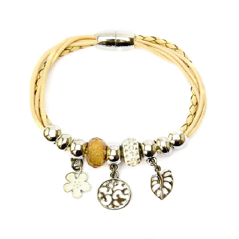 Pulsera Cuero Trenzado y Dijes J282