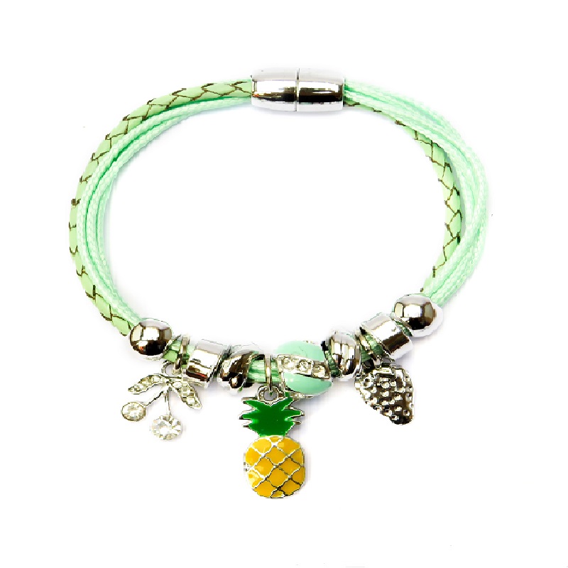 Pulsera Cuero Trenzado y Dijes J288
